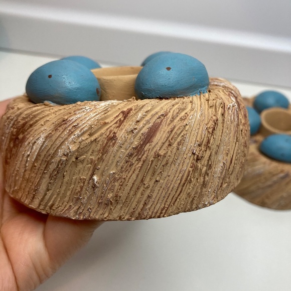 A Pair Vintage Serrv Candle Holder Eggs On Nest Made in Peru - Picture 3 of 12